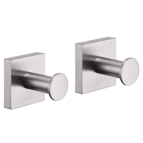 Image of KOKOSIRI Robe Hooks for Bathrooms Wall Brushed Nickel Bath Towel Hook Holder for Shower Hanging Kitchen Accessories Stainless Steel 2 Pack, B1016BR-P2