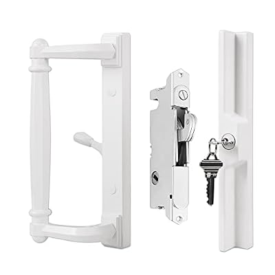 House Guard White Patio Door Handle Set with Cylinder Lock,Suitable for Replacement Sliding Patio Doors Lock 3-15/16”Screw Hole Spacing.Choices 20002Series Patio Glass Sliding Door.