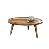 Solid Mango Wood Low Coffee Table Round Top with 3 Legs Center Table for Living Room Traditional Style Coffee Table