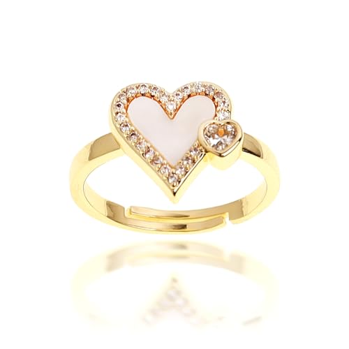 Sonateomber Gold Heart Crystal Adjustable Ring for Women Statement Trendy Open Ring Wedding Jewelry Gift