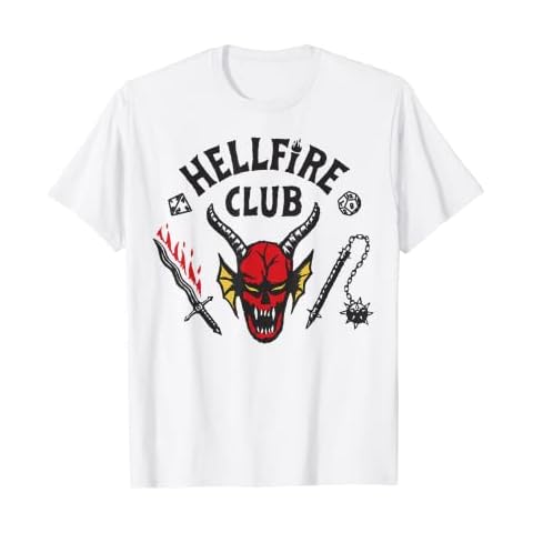 Stranger Things 4 Hellfire Club Logo Camiseta, para mujer, manga corta, blanco Cover