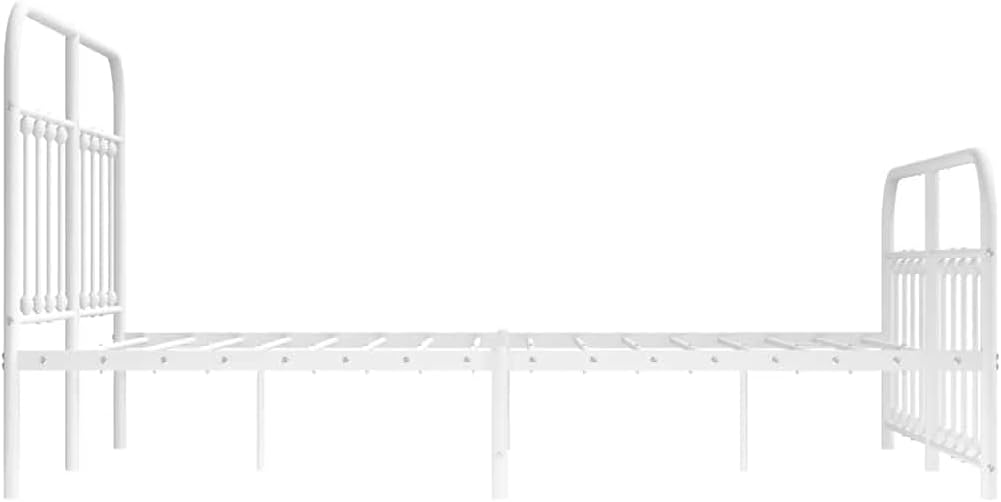 White Powder-Coated Steel Bed Frame 55.9x77.2x39.4 in Sturdy Heavy-Duty Platform Foundation for Bedroom Mattress-Support with Easy Assembly and Under-Bed Storage