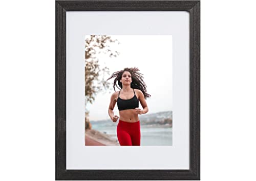 11x14 Picture Frame Black - Made of Wood and High Definition Glass - Matted for 8x10 Photo, by EcoHome