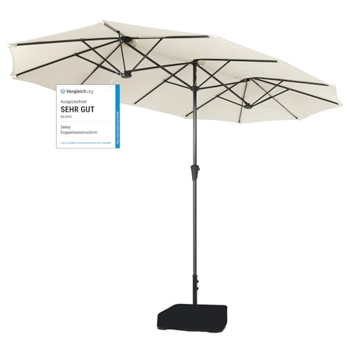 Sekey 220×400 cm Doppelsonnenschirm mit Kurbel & Sonnenschirm-Ständer | XXL Garten-Sonnenschirm für Terrasse, Balkon, Strand – Windfest, UV 50+, inkl. 50kg Sandsack-Basis Sekey 220×400 cm Doppelsonnenschirm mit Kurbel & Sonnenschirm-Ständer | XXL Garten-Sonnenschirm für Terrasse, Balkon, Strand – Windfest, UV 50+, inkl. 50kg Sandsack-Basis