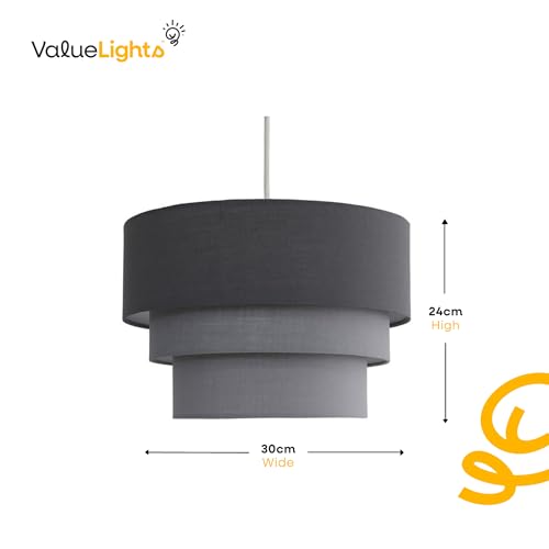 Beautiful Round Modern 3 Tier Grey Fabric Ceiling Designer Pendant Lamp Light Shade - Image 5