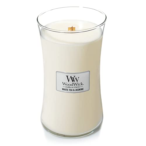 Woodwick White Tea & Jasmine candela profumata con stoppino in legno 609.5 g - 2