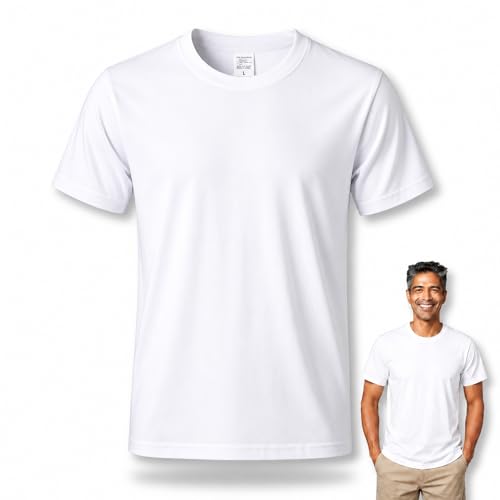 METFUIN Sublimation Blank T-Shirts, Polyester, Crew Neck, White, Unisex (US, Alpha, Large, Regular,...