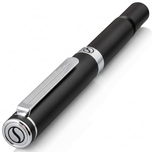 Scriveiner Roller Noir EDC Stylo de luxe, Stylo de poche lourd avec finition chromée, d'écriture agréable, Cadeau homme et femme, Recharge Schmidt, Ensemble...