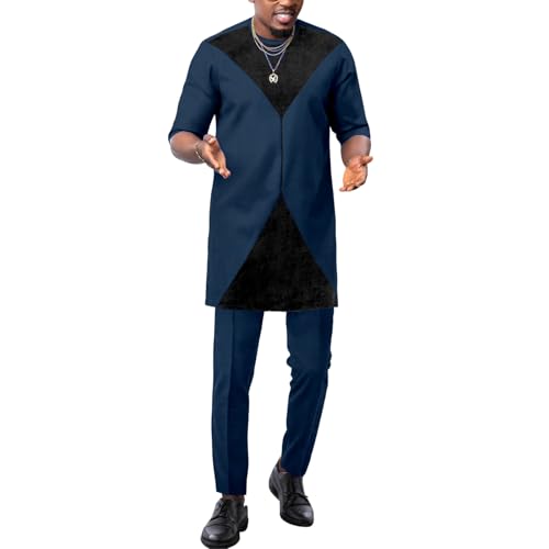 African Suits for Men Dashiki Velvet Shirt Pant 2 Piece Outfits Wedding Attire Nigerian Clothes
