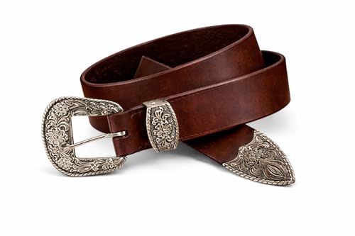Image of Men's Genuine Leather Belt with Vintage Engraved 38mm (1.5 inch) Zinc Alloy Buckle | Premium Black /Brown Leather Belt for Jeans & Casual Wear