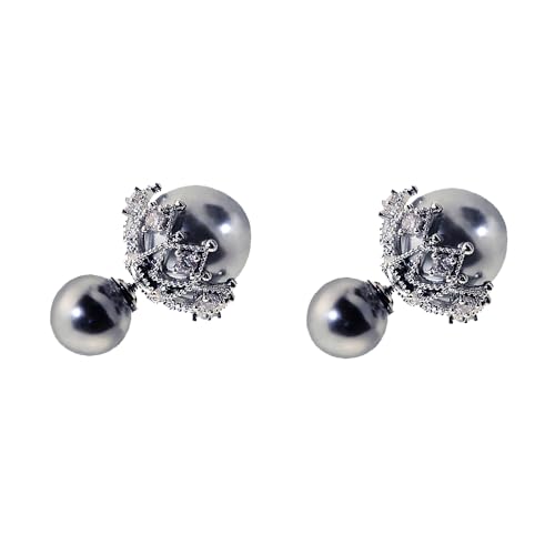 UMEYS Vogue Mixed Double-sided Pearls with Ball Beads Zircon Front-Back Stud Earrings in Various Styles for Women (color-3)