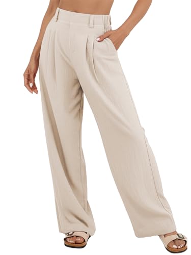 SotRong Womens Wide Leg Linen Trousers Ladies Casual Leisure Loose