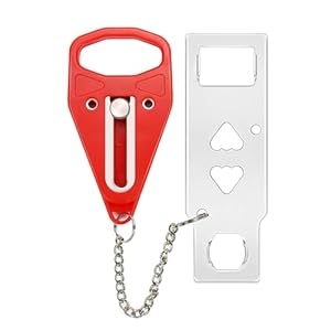 Portable Door Lock Easy to Install Without Drilling Home Security Door Lock Travel Lockdown Locks Perfect for Traveling Home Hotel Apartment College for Additional Safety and Privacy (Red)