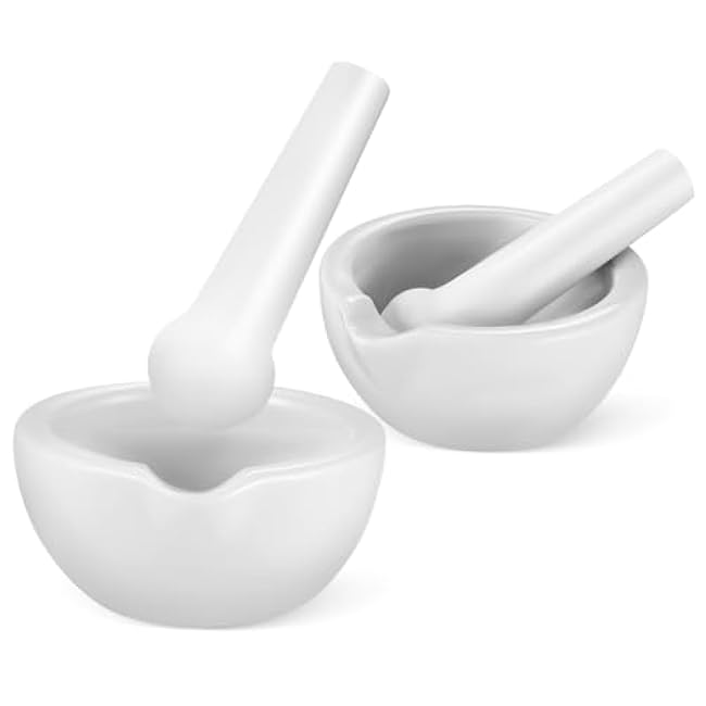 2 Sets Porcelain Mortars and Pestles with Easy Hold Pestle Grinding Bowls for Spices Seasonings and Food Preparation and Easy to Clean