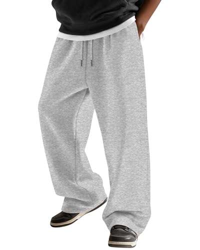 Oakgarden Teen Boys Sweatpants Wide Leg Baggy Pants Open Bottom Athletic Kids Youth Boys Pants with Pockets Size 6-16(10-11 Years Light Mixed Gray)