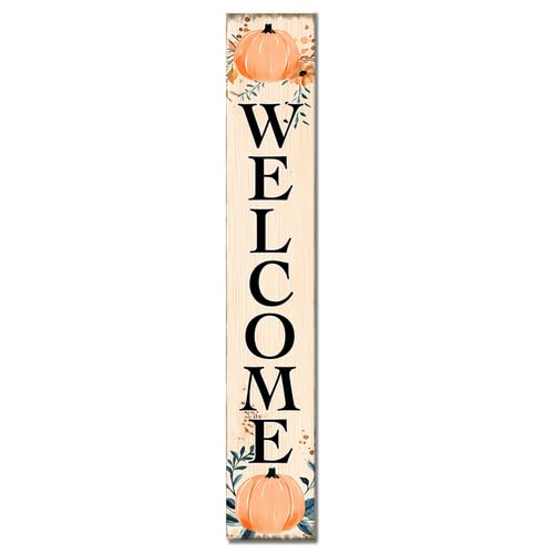 Horienteeon Fall Porch Sign Pumpkin Decoration Thanksgiving Porch Sign Autumn Pumpkin Vertical Plaque For Front Door Porch Standing Rustic Hanging Wooden Wall House Yard Seasonal Decor 8x32inch