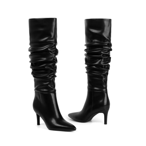 Image of Easyfox Knee High Boots Women Pointed Toe Stiletto Heel Tall Boots | Side Zipper,3 In Stiletto Heel,Fall Spring Winter Fashion Dress Tall Boots,Evening Bridal office Long Boots