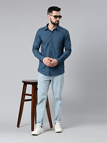Image of THE SOUL PATROL Men's Casual Regular Fit Full Sleeve Premium Cotton Button-Down Shirt with Single Patch Pocket - Stylish, Classic, Comfortable, and Elegant for Everyday Wear