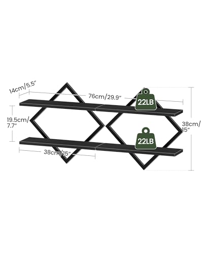 Image of CHOEZON Floating Shelves, Set of 2 Wall Shelves, 2-Tier Hanging Shelves, Wall Shelf Set of 2, Wall Mounted Shelves, for Living Room, Bedroom, Kitchen, Office, Study, Black TBJ01P2BB