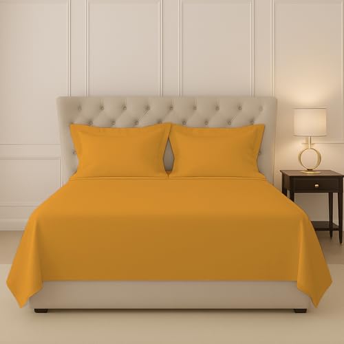 Image of Pizuna 100% Cotton King Size Bedsheet 6 Feet, 400 Thread Count Long Staple Cotton Bedsheets for King Size Bed 100x108 Inch with 2 Pillow Covers, Honey Gold Bedsheet for King Size Bed (Cotton Bedsheet)