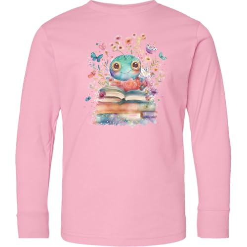 inktastic Bookworm Flowered Reading Youth Long Sleeve T-Shirt