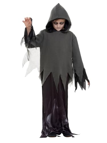 Smiffys Ghost Ghoul Costume, Black with Hooded Robe, Halloween Child Fancy Dress, Halloween Dress Up Costumes