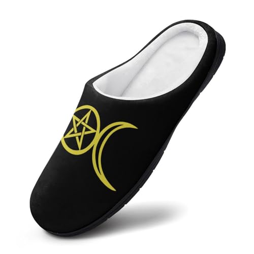 Triple Moon Pentacle Womens Cotton Slippers Anti-slip Rubber Sole Winter Warm House Shoes For Daily Wear2
