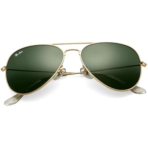 Pro Acme Classic Aviator Sunglasses for Men Women 100% Real Glass Lens (Gold/G15 Green) Cover