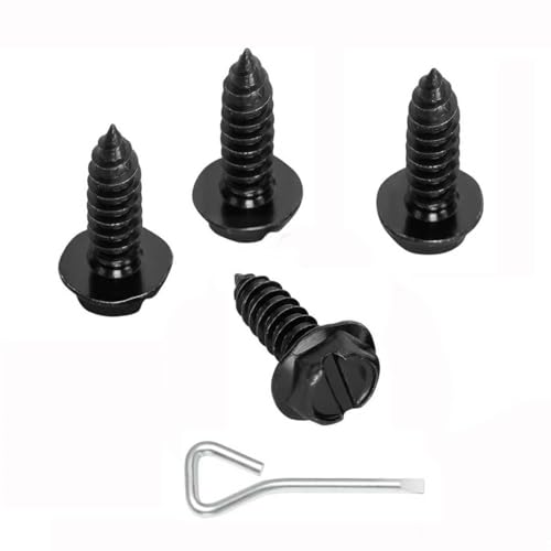 QiqaMole 4PCS License Plate Screws for Car, Rustproof Stainless Steel Screws, License Plate Bolts, Stainless Fasteners for License Plates with Screwdriver (Black, 4 PCS)