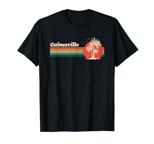 Gainesville Vintage Sunset 80s Palmeras Retro Vacaciones Camiseta