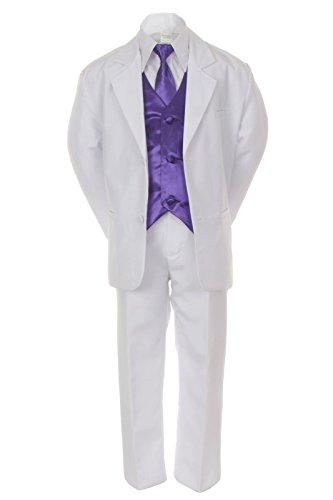 7pc PURPLE Vest Necktie Boy Baby Toddler Kid White Formal Suit Tuxedo S-20 (Extra Large (18-24 months))