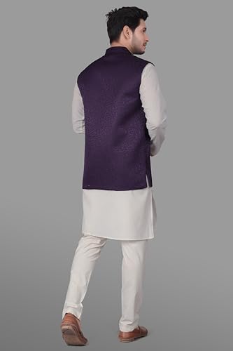 Image of XEPON Men's Jacquard Ethnic Wear Kurta Pajama With Stylish Long Jacket Set