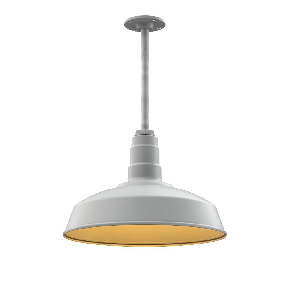 12" Stem Barn Light Pendant 16" Dome | Garage Workshop | Modern Gray/Brass