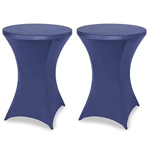 FestiCorp Spandex Cocktail Table Covers 2Pack, Navy, 30-32" dia x 40-43" h