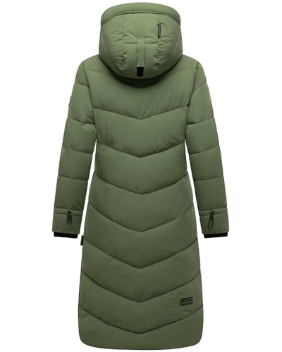 MARIKOO Damen langer Wintermantel warmer Steppmantel mit verstellbarer Kapuze Benikoo Pine Olive Gr. M
