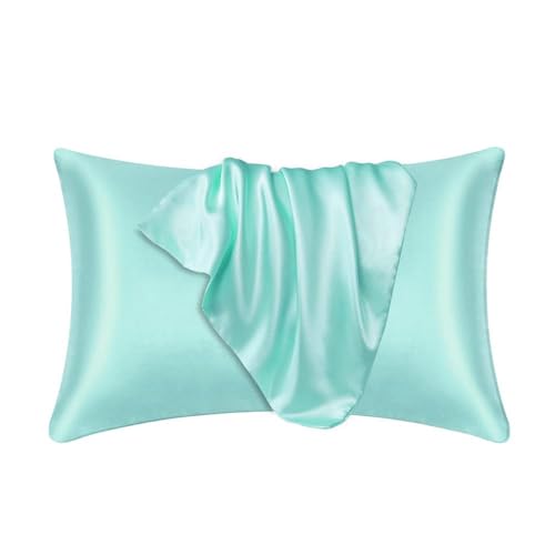 Luxury Satin Pillow Case 2 Pack Pillowcase for Hair and Skin Satin Pillow Covers with Zipper Closure (Standard(20"x26"), Turquoise)