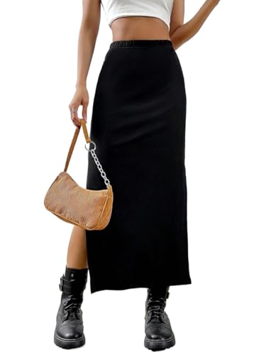 Women High Waist Spring Summer Casual Solid Slit Skirt Summer Skirt
