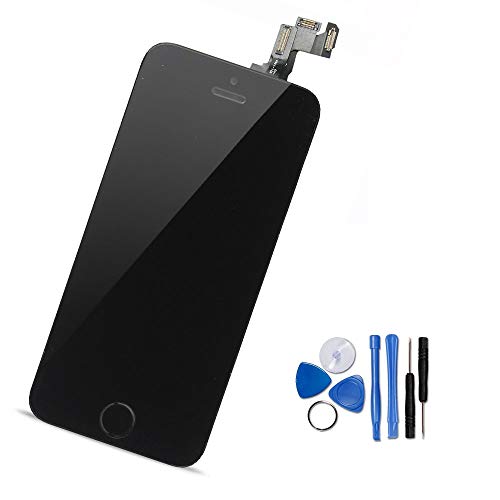 Yodoit iPhone5s/SE フロントパネル 画面 液晶 取り付け簡単化 (ホームボタン +スピーカー +カメラ +近接センサーが含まれる) 修理交換用 タッチパネル ガラス LCD スクリーン 修理パーツ デジタイザ 工具+画面保護フィルム付属 (黒 4インチ)