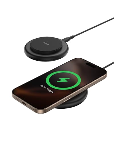 Image of Belkin Magnetic Wireless Charging Pad 15W - MagSafe-Compatible Qi2-Certified Wireless Charging Station, iPhone Charger for Apple iPhone 16, 15, 14, AirPods w /Non-Slip Base, No PSU - Black (2-Pack)