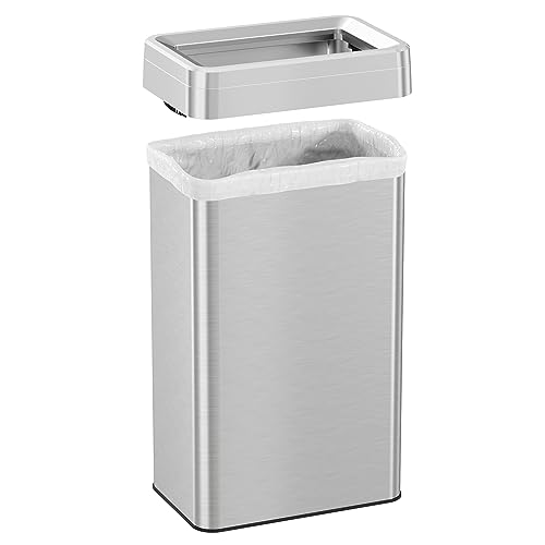 Image of iTouchless 18 Gallon Rectangular Open Top Trash Can and Recycle Bin with Dual AbsorbX Odor Filters, Space-Saving Large Capacity Commercial Grade 68L Receptacle for Home Office, Garage, Stainless Steel
