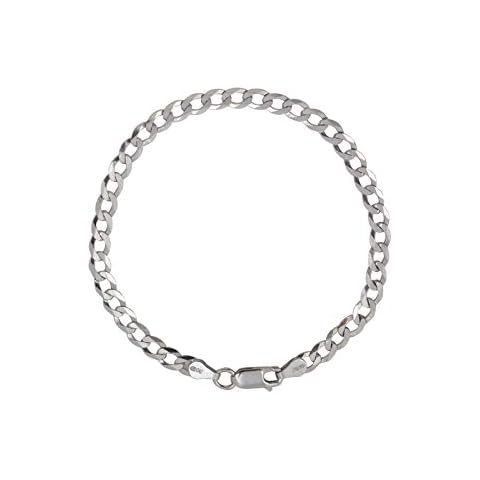 Aka Gioielli® - Men Women 925 Sterling Silver Rhodium Bracelet - 4.3mm Flat Cuban Curb Chain - Sizes: 7.5 inch Cover