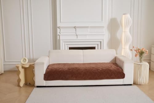 Image of HOMETHREADS Innovative Premium Velvet Sofa Cover Mat with PVC Backing for Non-Slip Comfort (L Brown, 2 Seater Small | 70x120cm)
