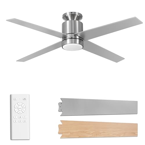 Ventilador de Techo con Luz, Ventilador de Techo de 132 cm con Mando a Distancia, Motor DC Silencioso, Temporizador, Ventiladores de Techo Reversibles para Dormitorio Interior Exterior (Plateado)