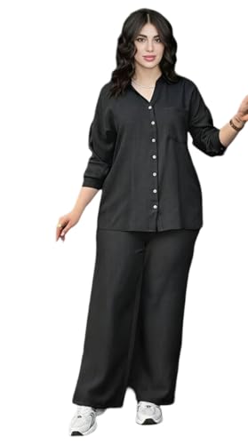 Image of Women's Solid Color Two-Piece Set | Long Sleeve Top & Wide Leg Pants Co-ord Set | Casual Wear Co ord Set