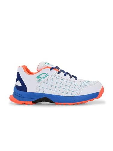 Image of Pro ASE Lightweight Cricket Shoes - Durable & Comfortable | Ideal for Turf, Ground & Hard Surfaces | Allrounder Design with Studs & Superior Grip | White, Blue, Grey, Orange
