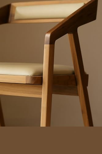 Image of Furniture Solid sheesham Modern Wooden Dining Chair with Arms, Upholstered Cushioned Seat, Natural Finish seat Color Off (Cream)