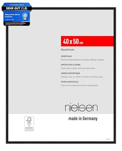 nielsen Bilderrahmen, 40 x 50 cm, Aluminium, Schwarz matt, Posterrahmen zum Aufhängen im Hoch- & Querformat, bruchsicheres Kunstglas, Atlanta
