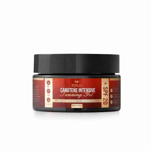 Carotene Tanning Gel for Deep Natural Tan – Tanning Accelerator with Coconut Oil, Carrot Extract &amp; Vitamin E – Bronzing Body Moisturizer for Indoor &amp; Outdoor Use