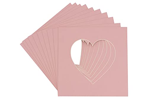 CountryArtHouse Pink Acid Free 8x8 Heart Picture Frame Mat with White Core Bevel Cut for 4x4 Pictures - Fits 8x8 Frame - Pack of 25 Matboard Show Kits with Acid Free Backings & Clear Bags
