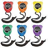 Champion Sports Water-Resistant Stopwatches, 1/100 Second, Assorted Colors, 6/Set